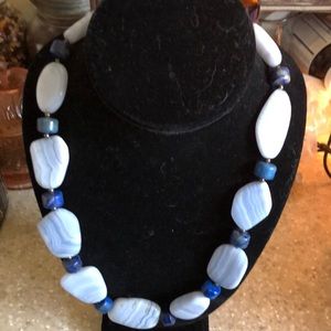 Blue Line Agate/Lapis Necklace